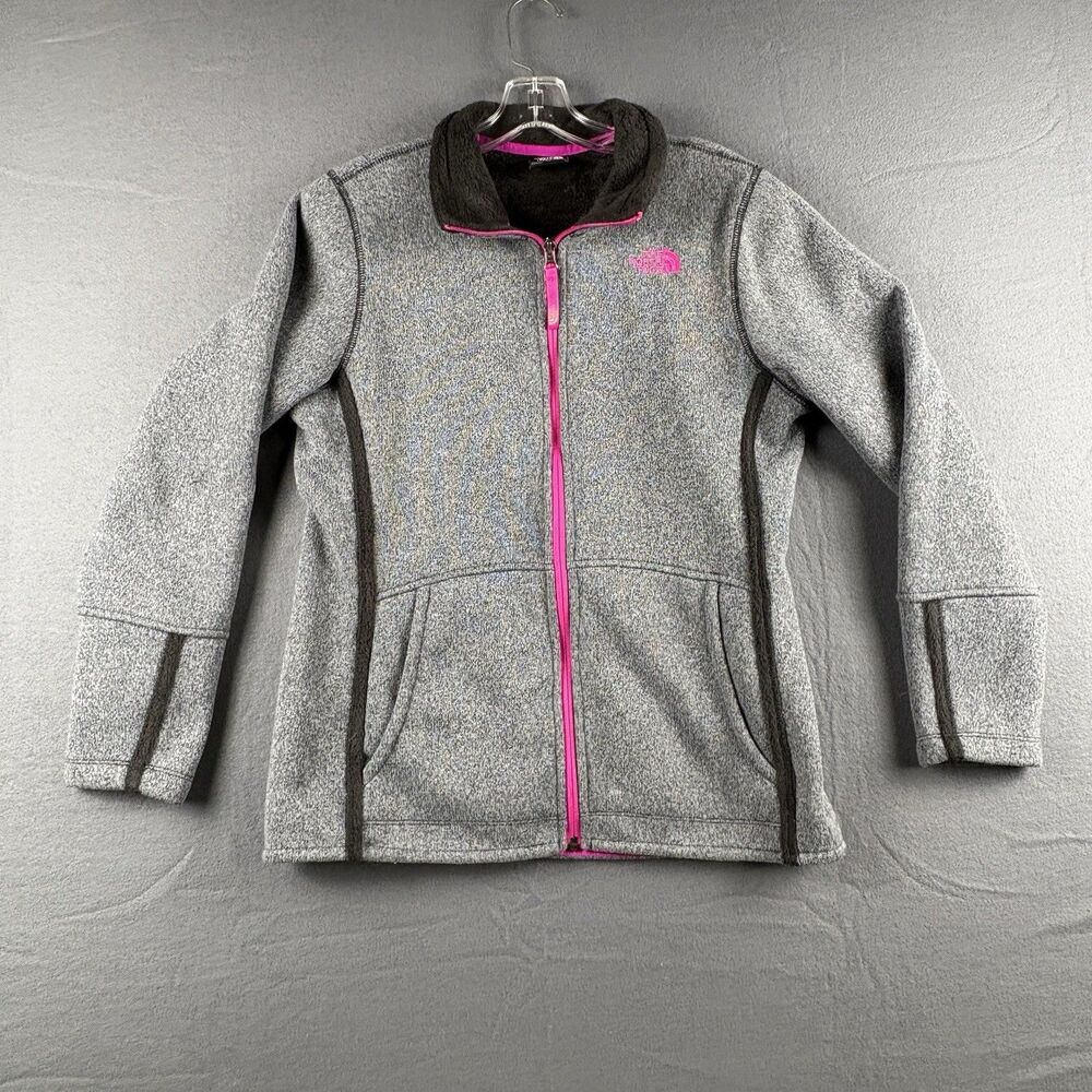 The North Face Girls XL Banderitas Gray/Pink Full Zip Knit Fleece Jacket